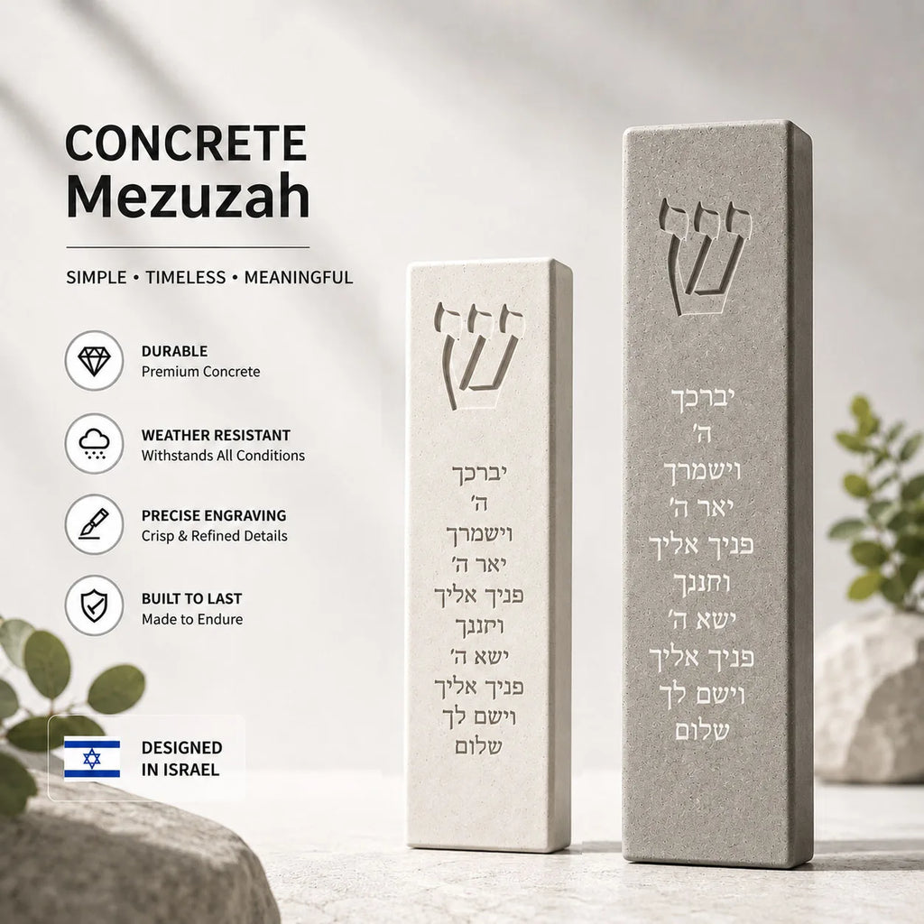 מארז מזוזה מבטון בעבודת יד עם האות שין שם מותאם אישית ברכת הבית בעברית מזוזה מודרנית מארז יהודי יודאיקה מזוזה מתנה יהודית