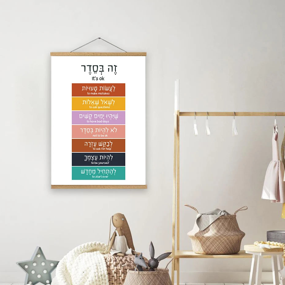 תמונת קנבס עם משפטי השראה בעברית ובאנגלית