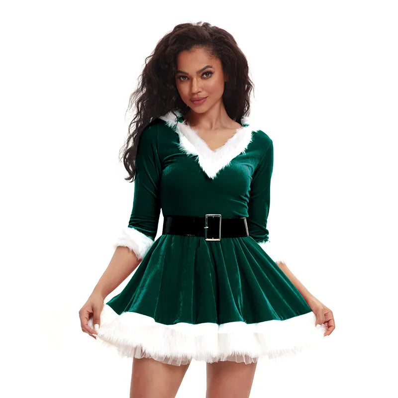 תחפושת סנטה קלאוס לנשים – שמלה חגיגית עם חגורה