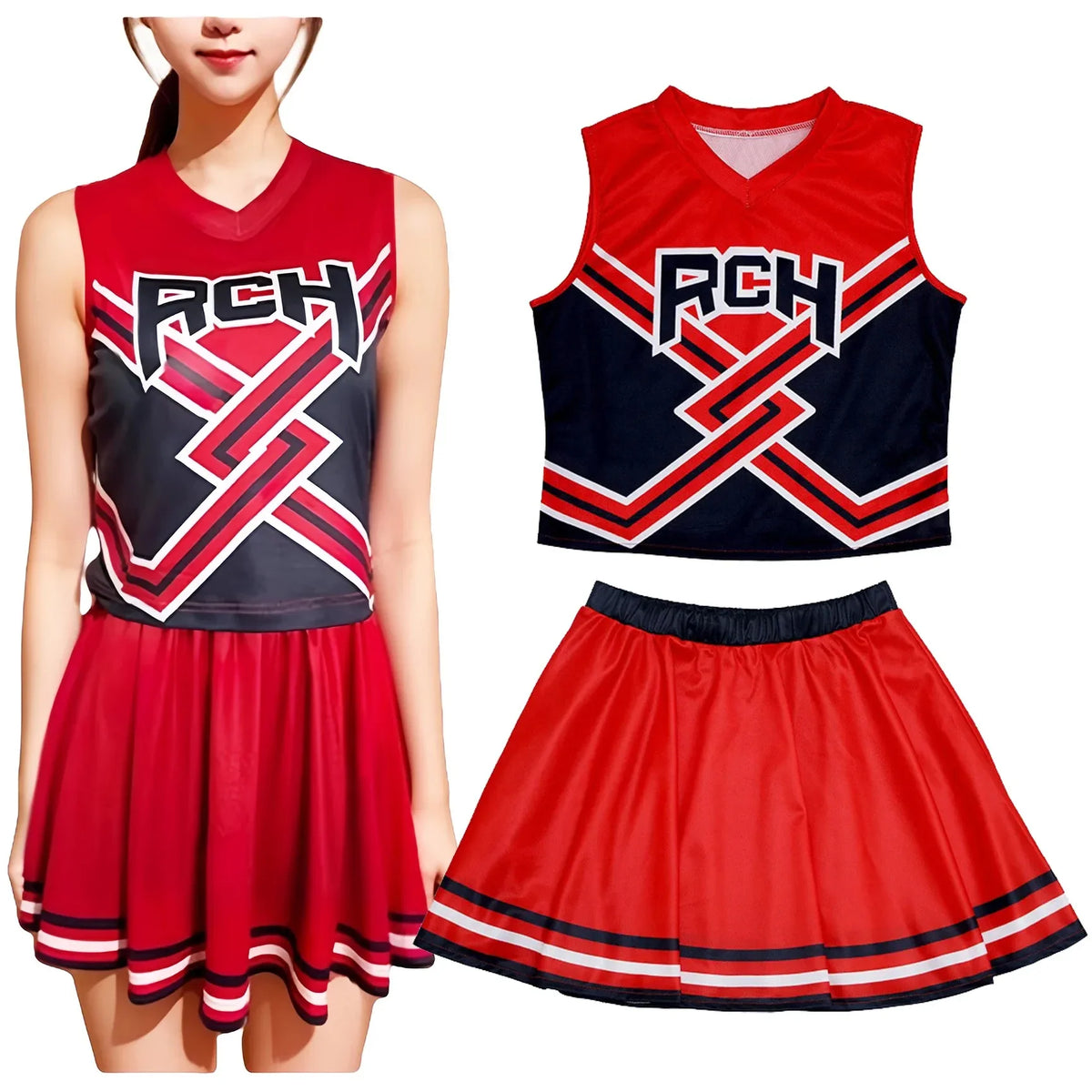 תחפושת מעודדת של "Bring It On" לנשים, כוללת חולצה מודפסת וחצאית, מדים של מעודדות למסיבת תחפושות או לליל כל הקדושים