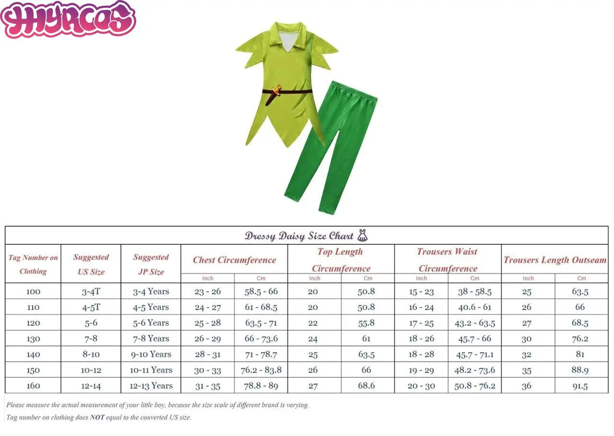 תחפושת פיטר פן לקוספליי, מתאימה לאנימה, ליל כל הקדושים, לחג המולד ולמסיבות תחפושות לילדים