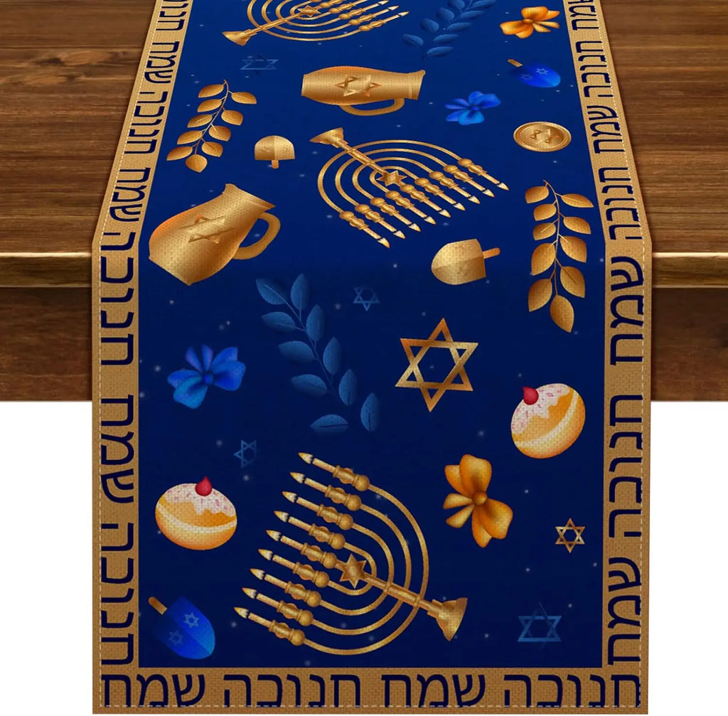 ראנר חגיגי לשולחן בעיצוב חנוכה