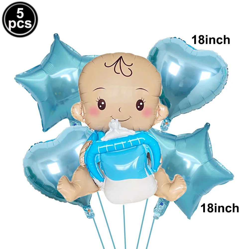 קישוטי תלייה וכלי הגשה כחולים למסיבת לידה