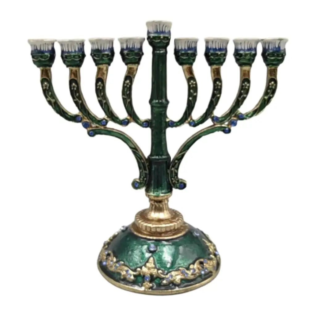 מנורת חנוכה יהודית אמייל בסגנון אירופאי רטרו מצוירת ביד עם עיטורי תכשיטים פמוט יהודי מעוטר תכשיטים מלאכות חג המולד Gi