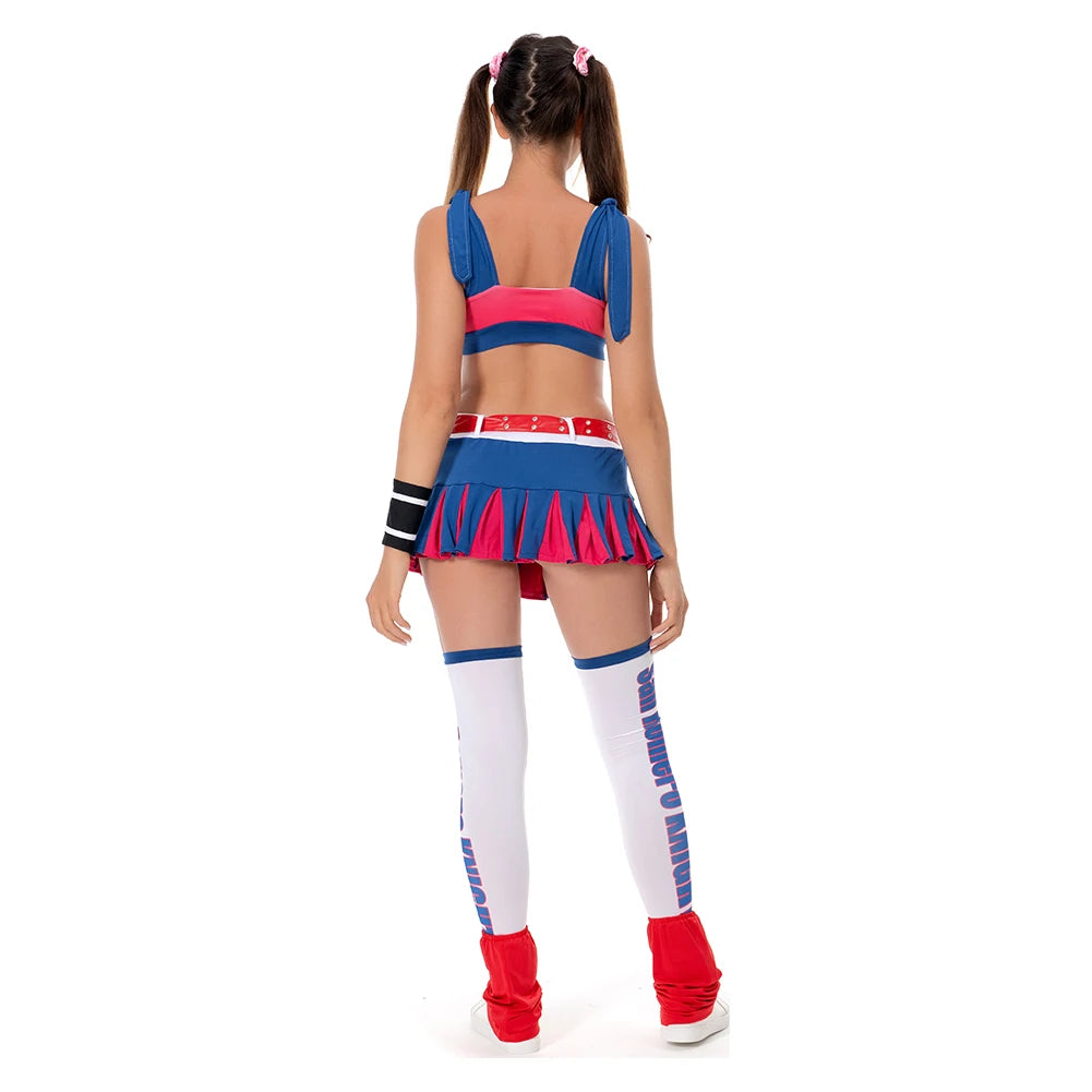 תחפושת קוספליי ג'ולייט סטארלינג מ-Lollipop Chainsaw לנשים ובנות, תלבושת מעודדת, חצאית, בגדי מסיבת ליל כל הקדושים וקרנבל