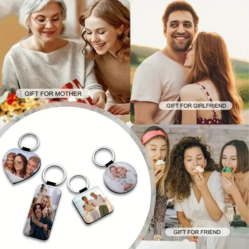 1 מחזיק מפתחות עם תמונה בהתאמה אישית - מחזיק מפתחות עגול מעור PU מותאם אישית עם הדפסת סובלימציה, מתנה ייחודית מותאמת אישית