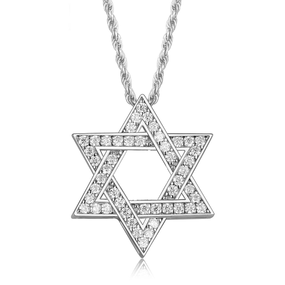 תליון מגן דוד משובץ מואסניט מכסף 925