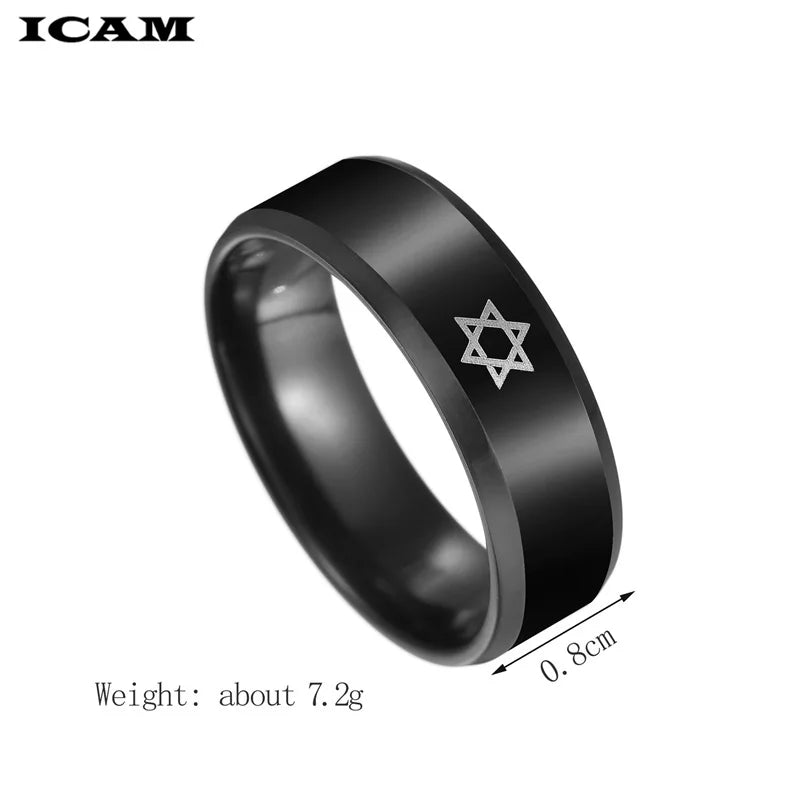 טבעת מגן דוד שחורה לגברים מנירוסטה
