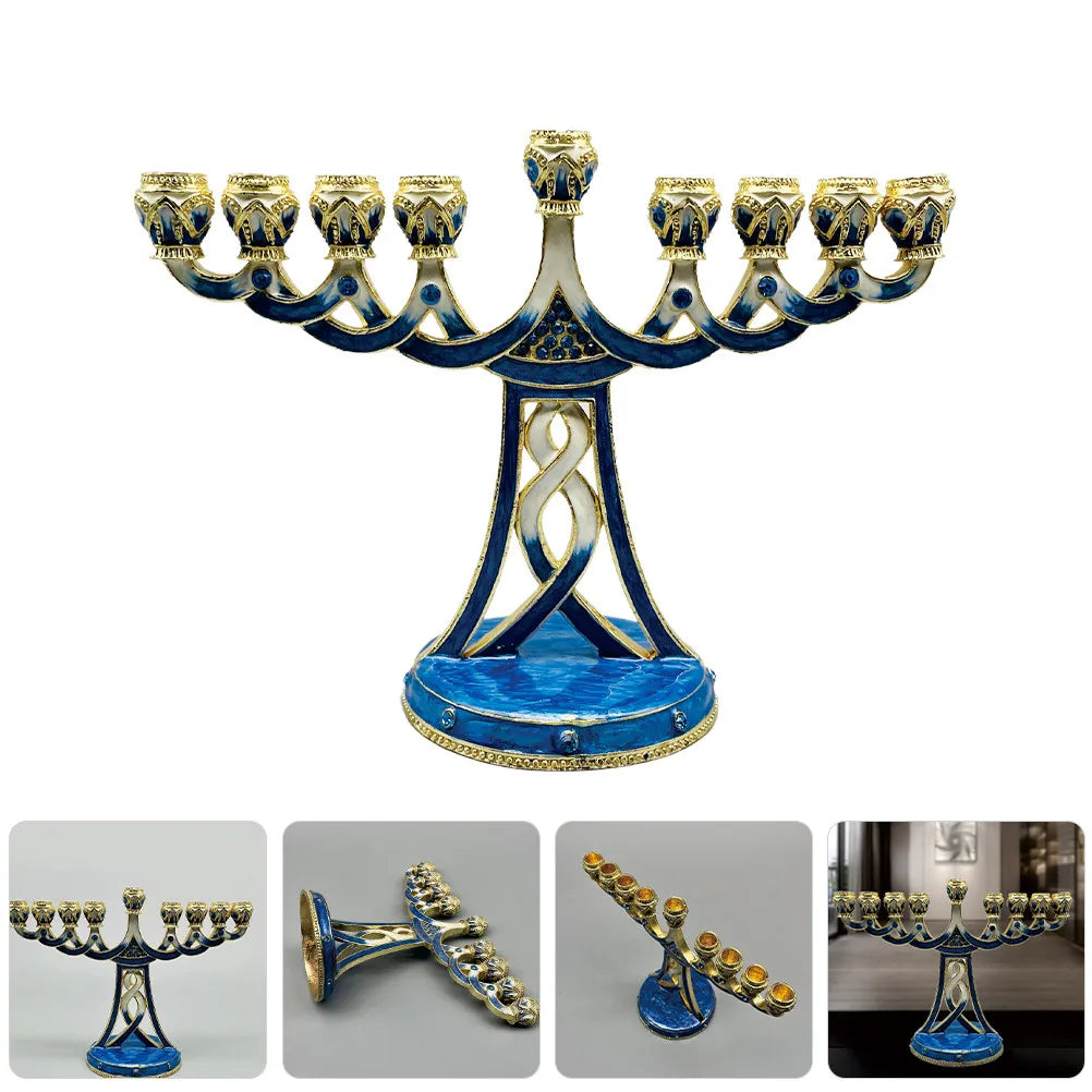 חנוכיית מתכת וינטג׳ לשולחן – 9 קנים