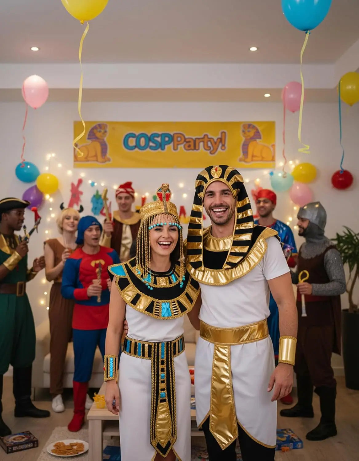 ערכת אביזרים לתחפושת קליאופטרה מלכת מצרים: כיסוי ראש, צווארון, חגורה וצמידים ליד, לתחפושת ליל כל הקדושים, קוספליי ומסיבות תחפושות
