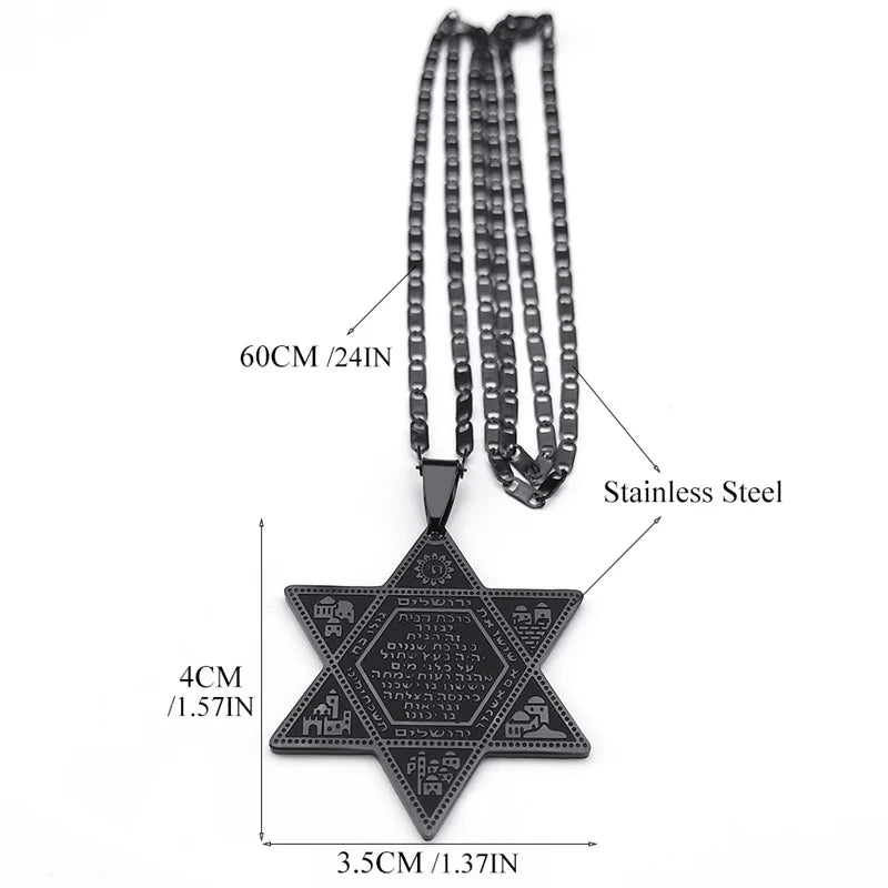 שרשרת מגן דוד עם ירושלים וחי מנירוסטה
