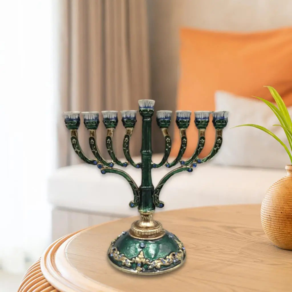 מנורת חנוכה יהודית אמייל בסגנון אירופאי רטרו מצוירת ביד עם עיטורי תכשיטים פמוט יהודי מעוטר תכשיטים מלאכות חג המולד Gi