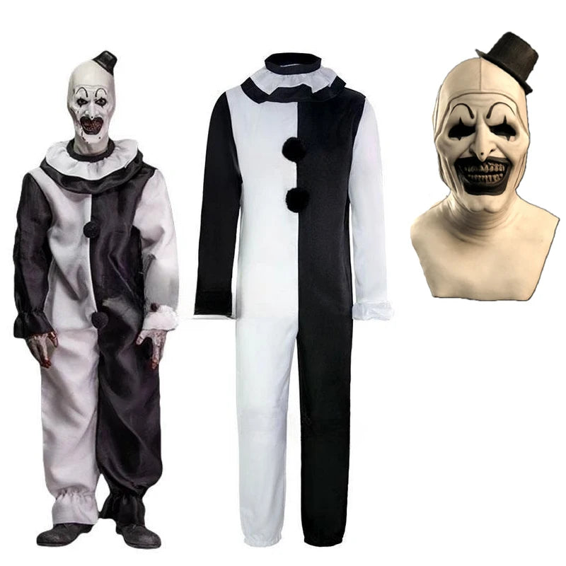 תחפושת ארט הליצן מהסרט "Terrifier 2" - אוברול ומסכה, תחפושת ליל כל הקדושים לגברים ונשים