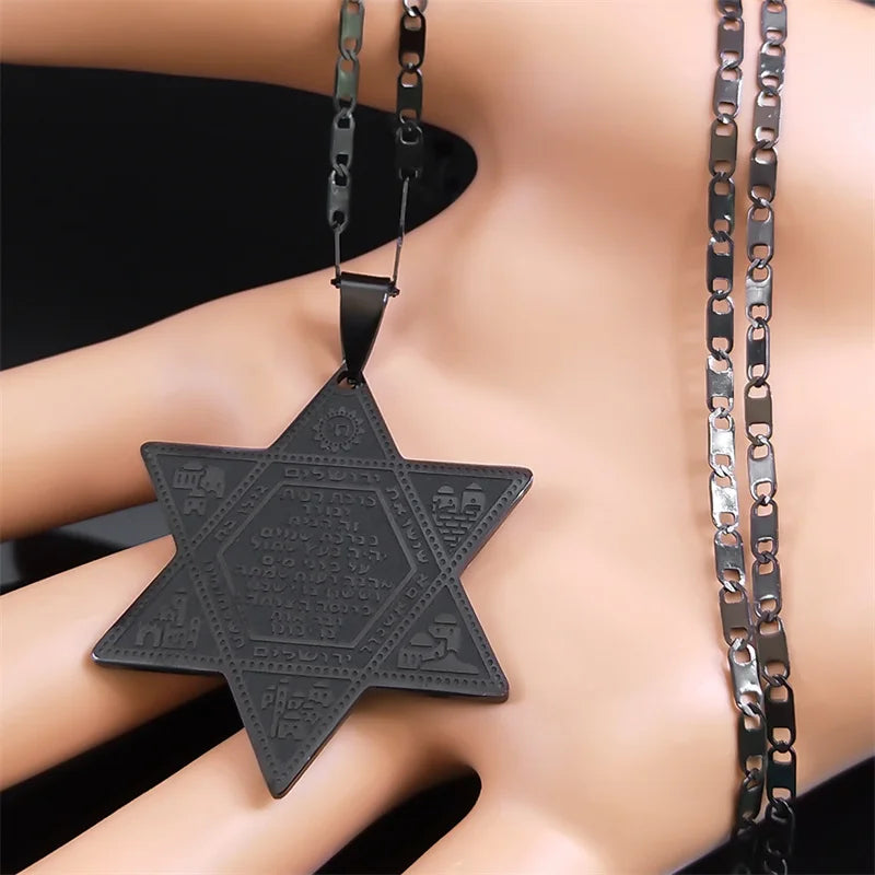 שרשרת מגן דוד עם ירושלים וחי מנירוסטה