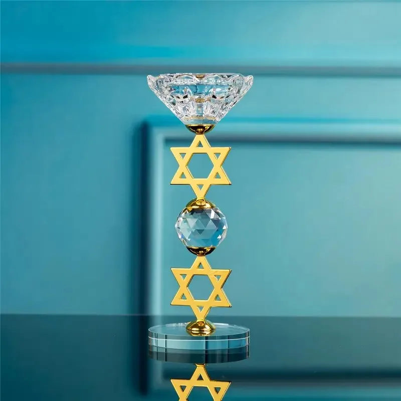 מעמד קריסטל למנורת נרות בצורת משושה גיאומטריה מקודשת למדיטציה יוגה ריפוי קישוט כישוף