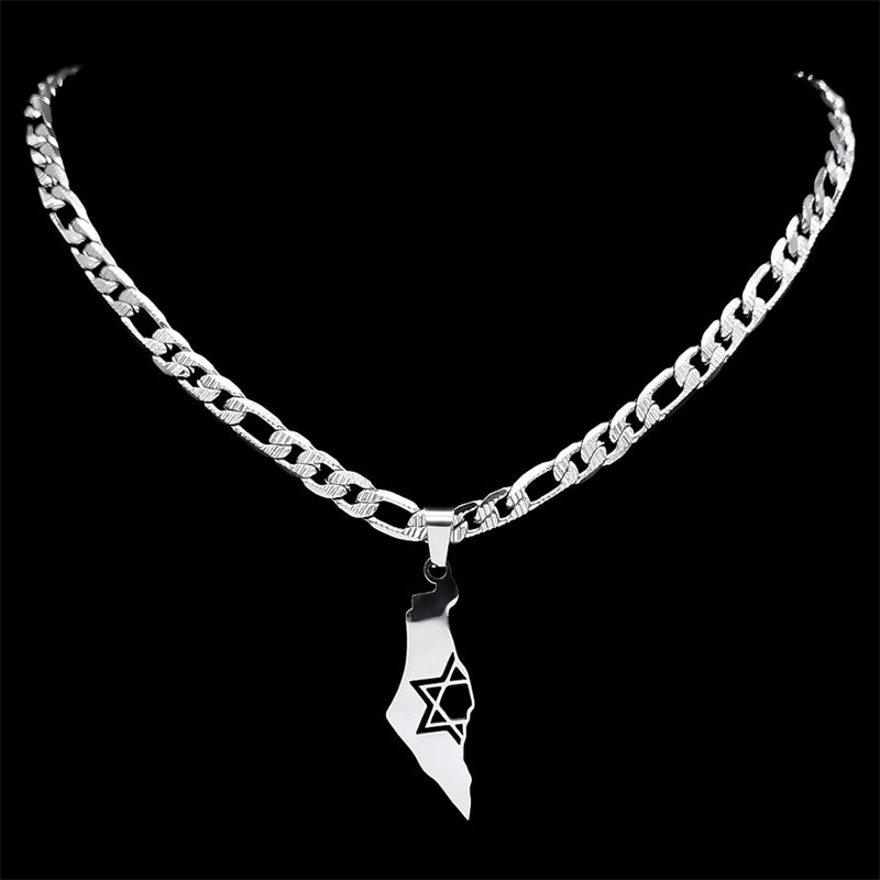 שרשרת מפת ישראל ומגן דוד מנירוסטה – 3 דגמים