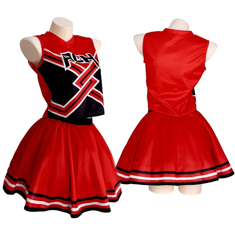 תחפושת מעודדת של "Bring It On" לנשים, כוללת חולצה מודפסת וחצאית, מדים של מעודדות למסיבת תחפושות או לליל כל הקדושים