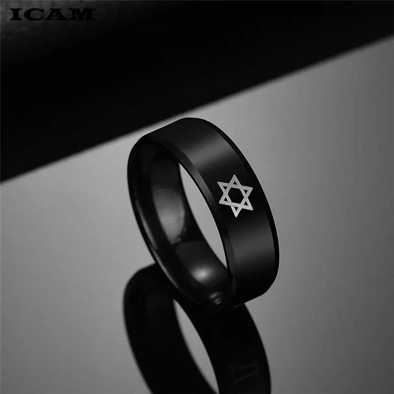 טבעת מגן דוד שחורה לגברים מנירוסטה
