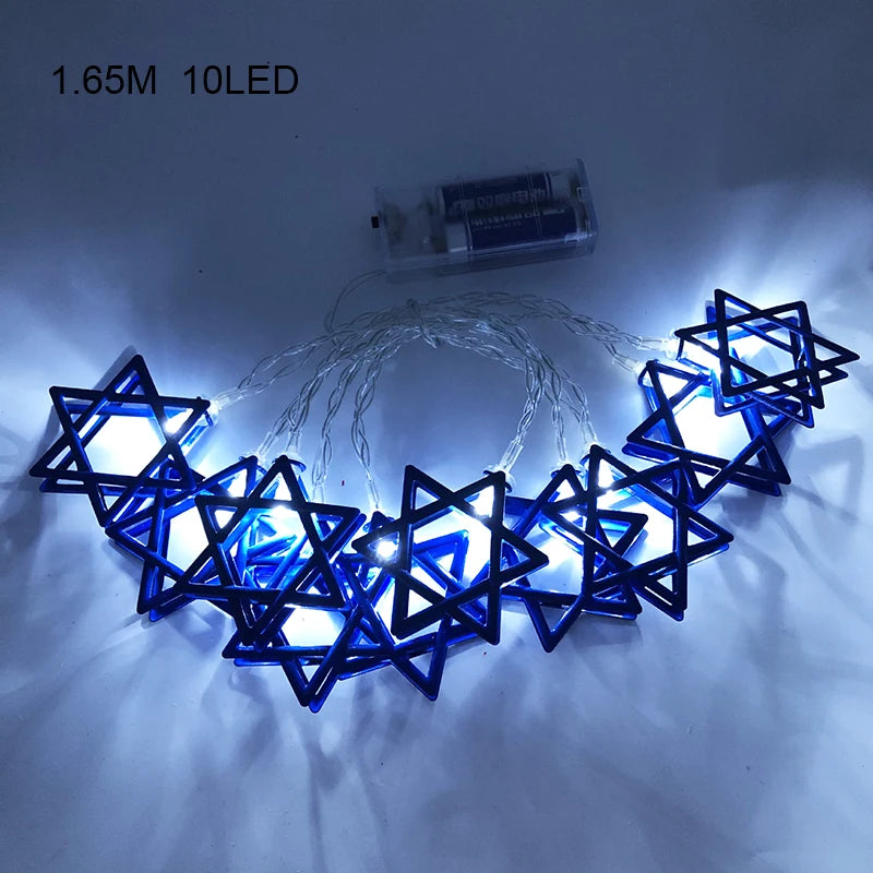 שרשרת 10 נורות לד בצורת מגן דוד לחנוכה