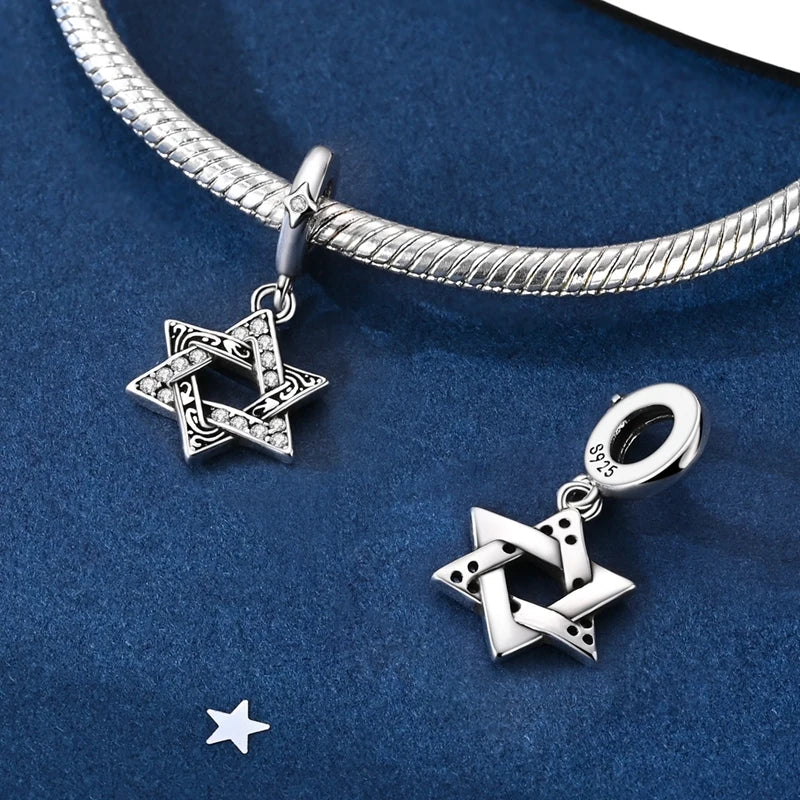 חרוז תליון מגן דוד מכסף 925 לצמיד