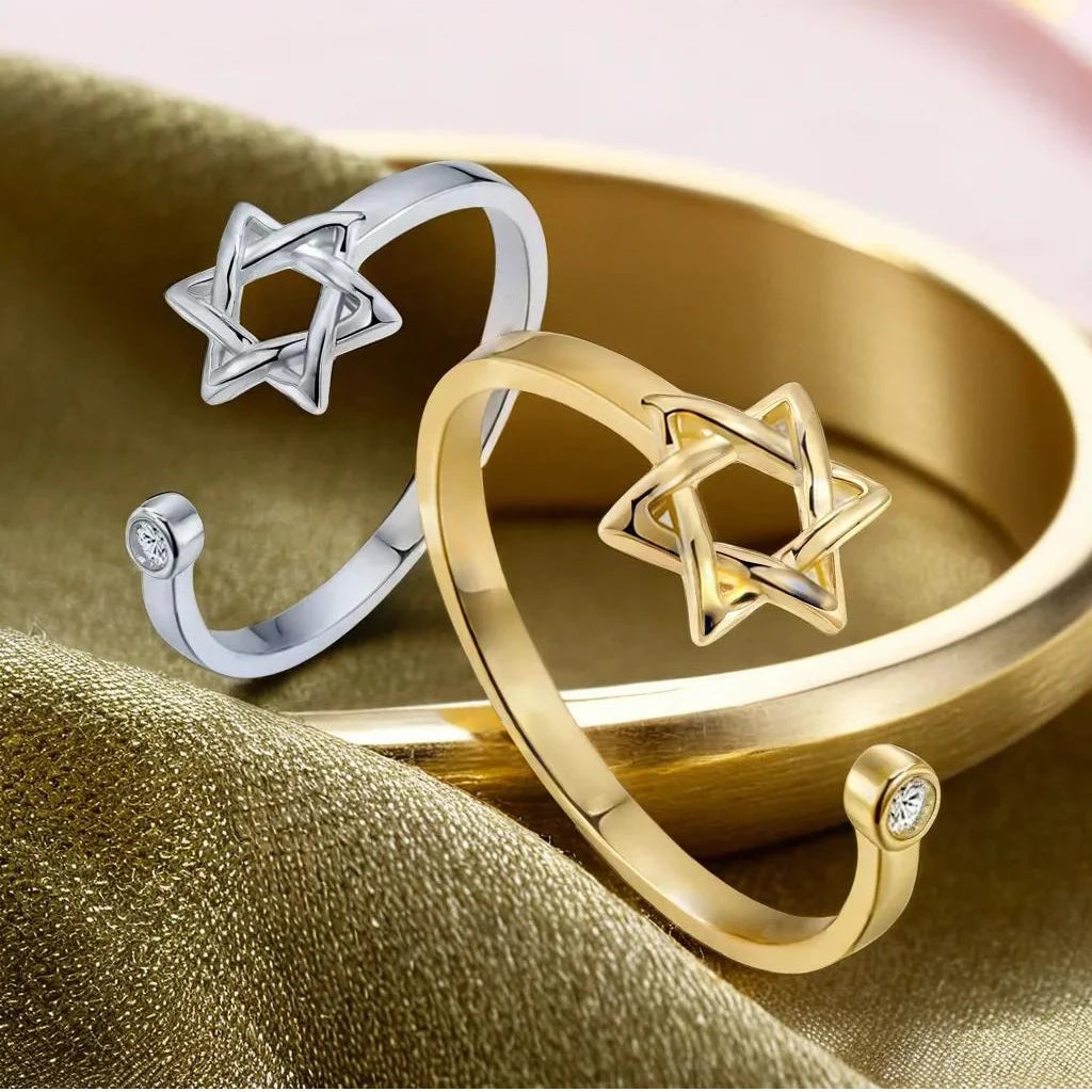 טבעת מגן דוד מתכווננת עם זירקון