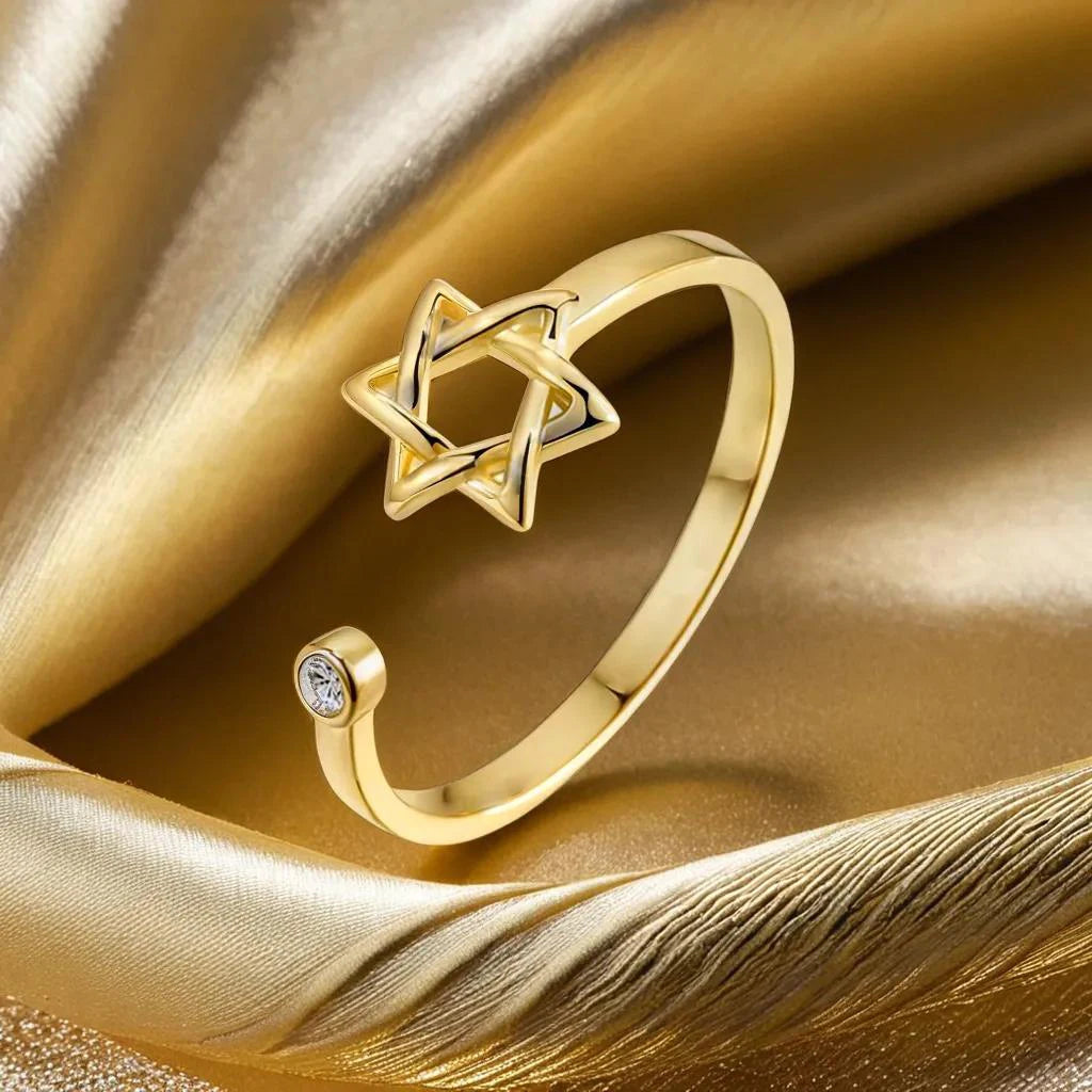 טבעת מגן דוד מתכווננת עם זירקון