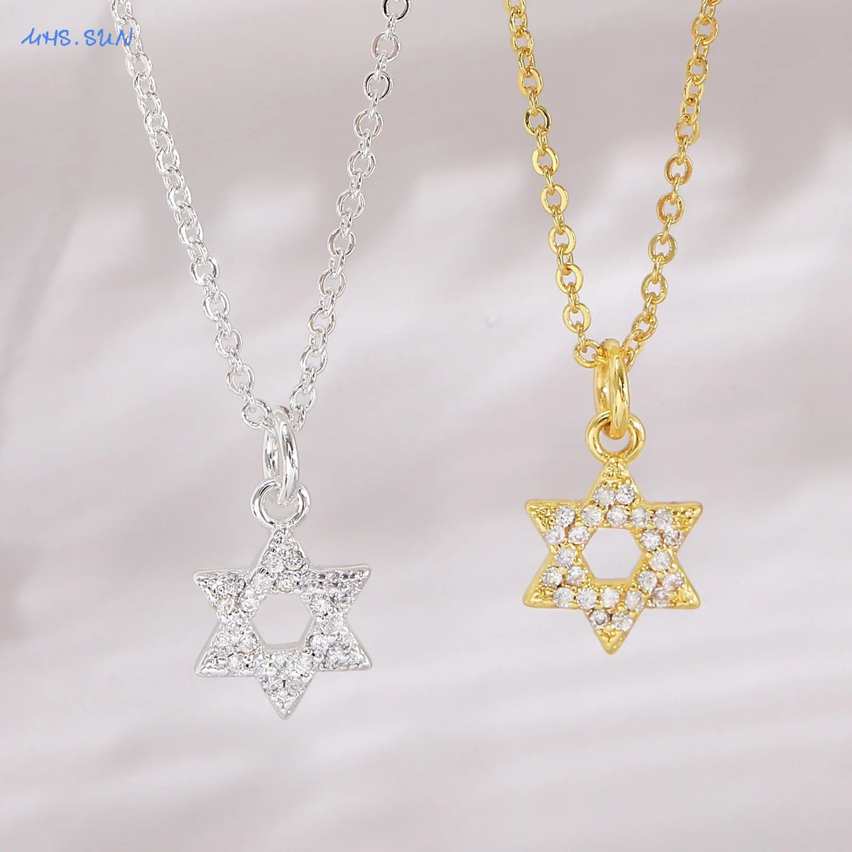 שרשרת מגן דוד משובצת זירקון בציפוי זהב