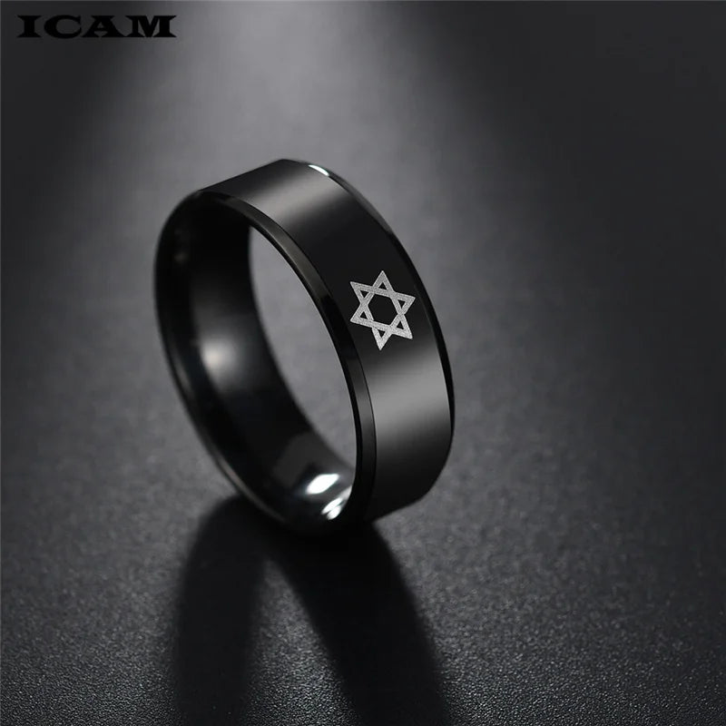 טבעת מגן דוד שחורה לגברים מנירוסטה