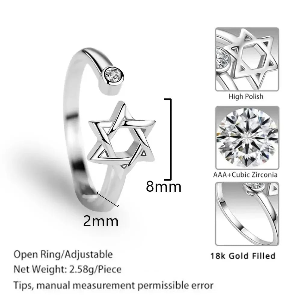 טבעת מגן דוד מתכווננת עם זירקון