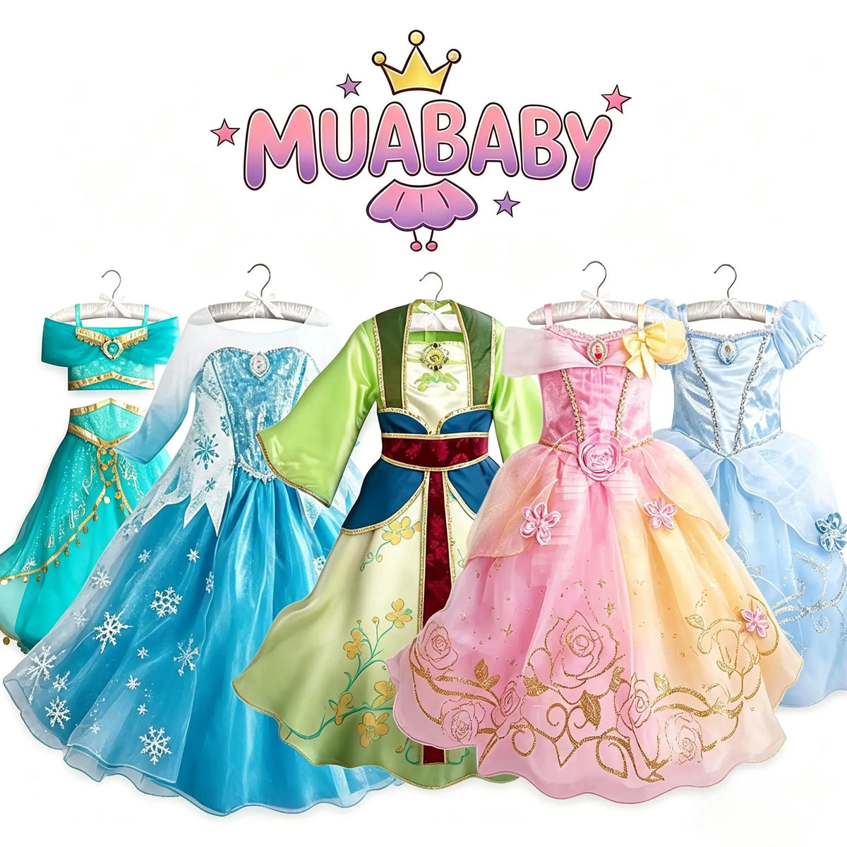 שמלת נסיכה לילדות Muababy, תחפושת קוספליי של אורורה, בל, אלזה או יסמין למסיבה, ליל כל הקדושים, קרנבל, לילדות בגילאי 2-8 שנים