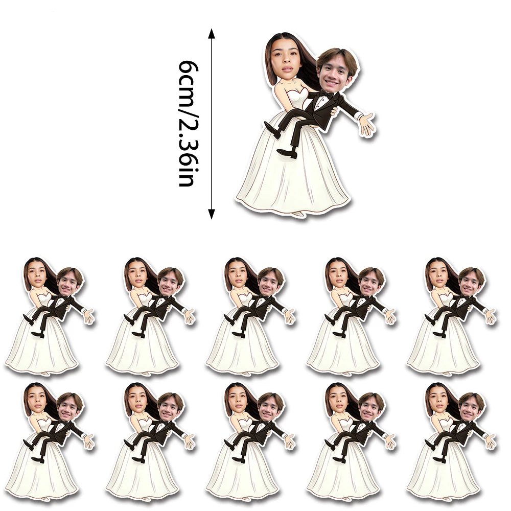 מדבקות עם פני החתן והכלה