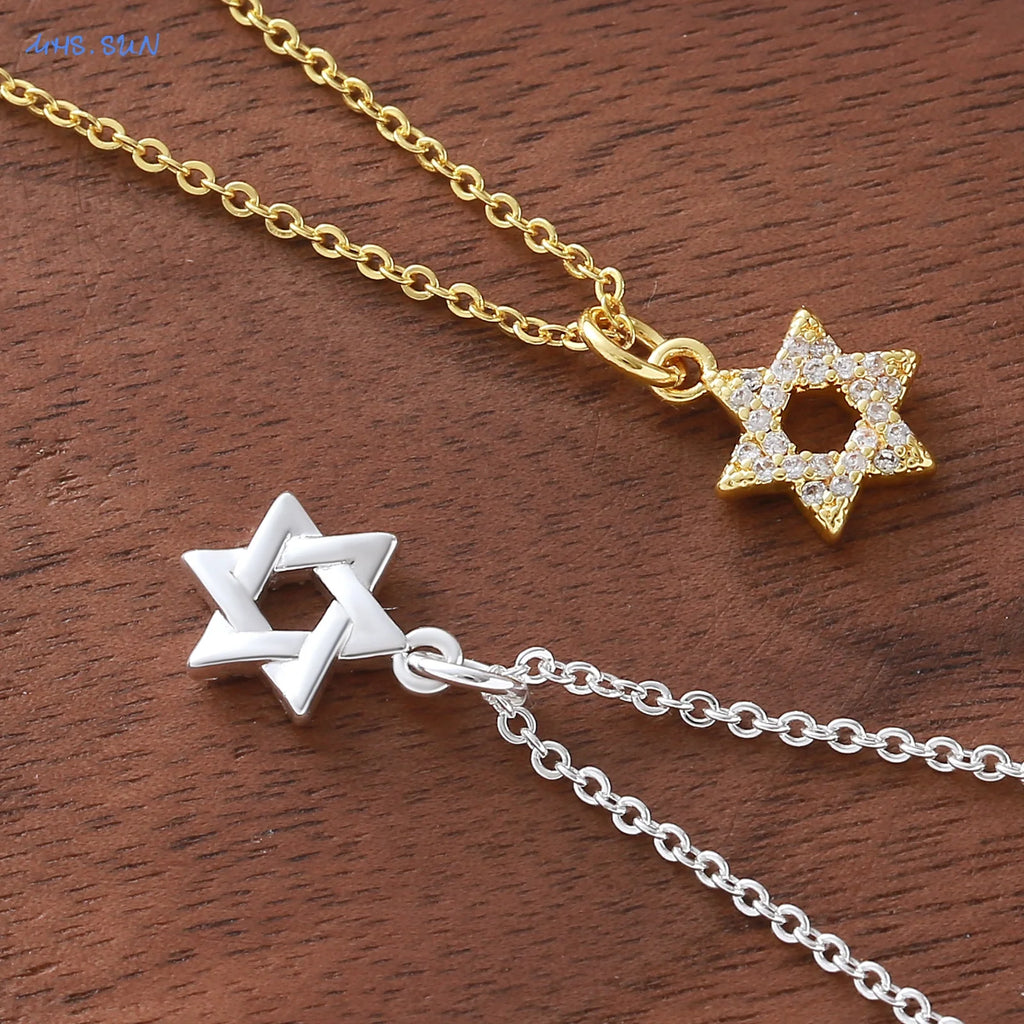 שרשרת מגן דוד משובצת זירקון בציפוי זהב