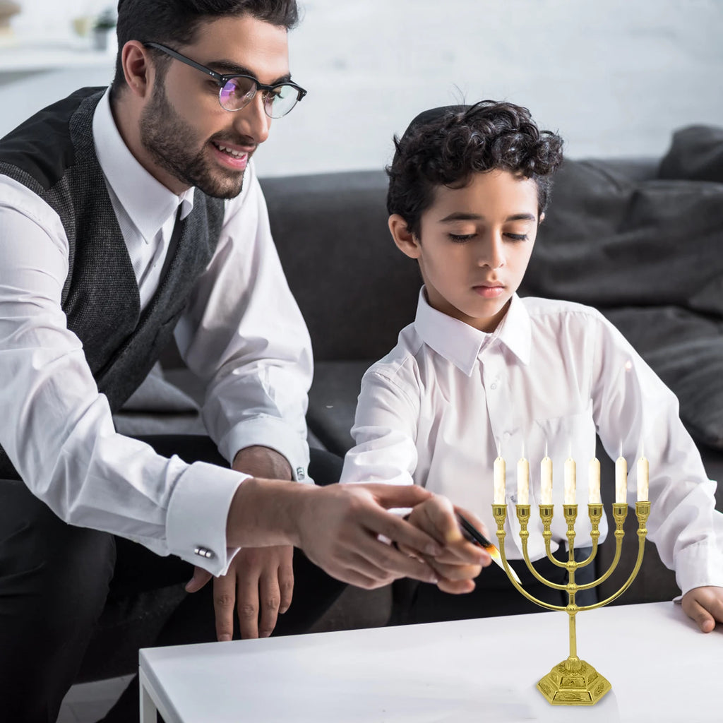 פמוט מנורת 7 קנים בית המקדש ירושלים 12 שבטי ישראל מנורה 17/13 ס"מ גובה פמוט חנוכה עתיק