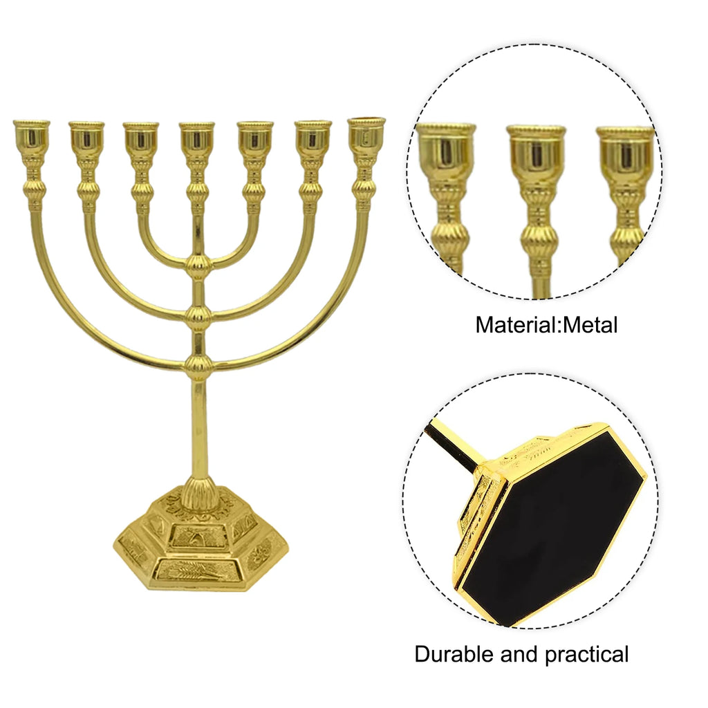 פמוט מנורת 7 קנים בית המקדש ירושלים 12 שבטי ישראל מנורה 17/13 ס"מ גובה פמוט חנוכה עתיק