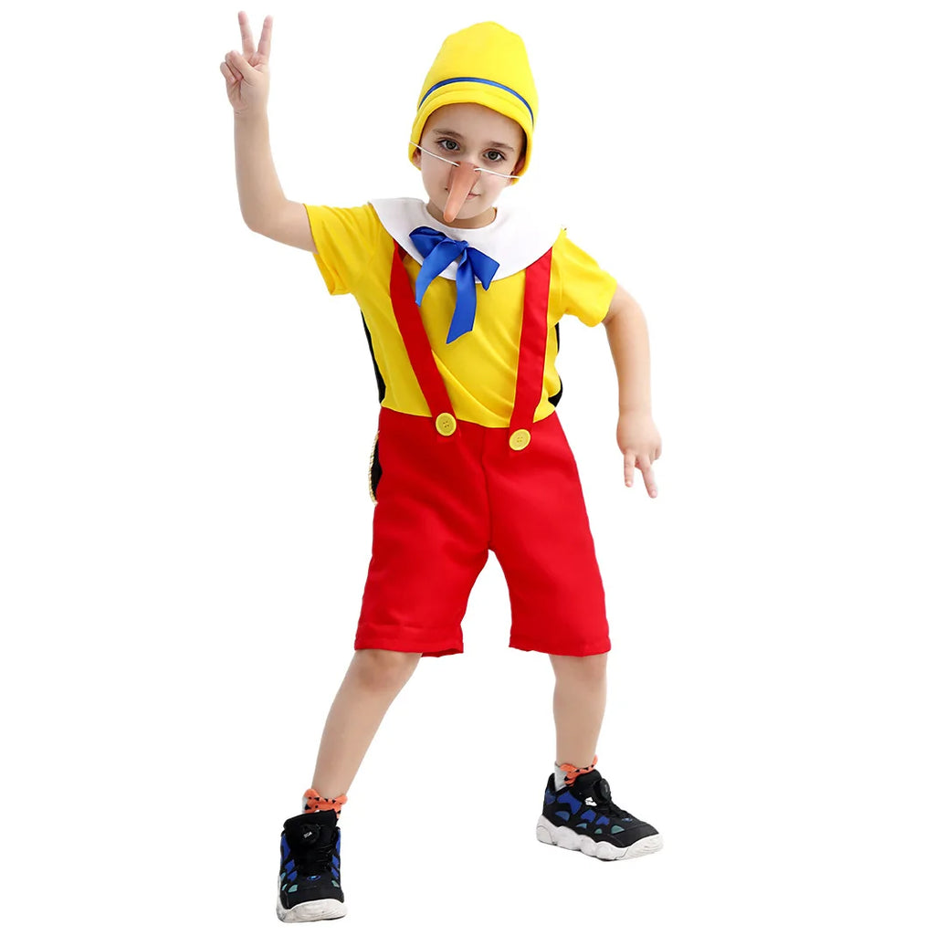 תחפושת פינוקיו בעל האף הארוך ליום הילד, תחפושת פינוקיו לילדים, חליפת הופעה של פינויו לכל הקדושים