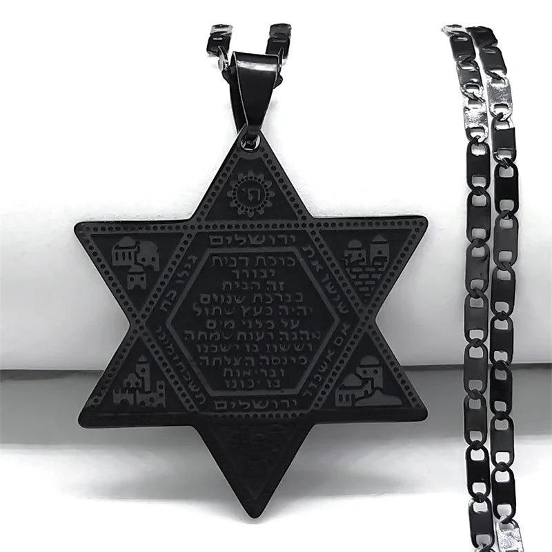 שרשרת מגן דוד עם ירושלים וחי מנירוסטה