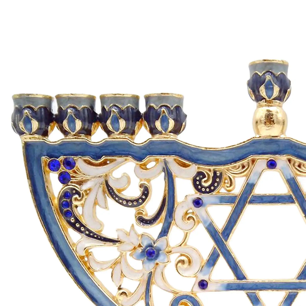 מנורת חנוכה יהודית אמייל בסגנון אירופאי רטרו מצוירת ביד עם עיטורי תכשיטים פמוט יהודי מעוטר תכשיטים מלאכות חג המולד Gi
