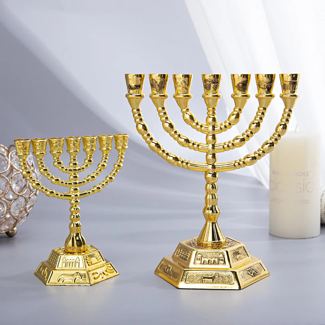 מנורת 12 שבטי ישראל, בית המקדש בירושלים 7 קנים פמוט יהודי זהב
