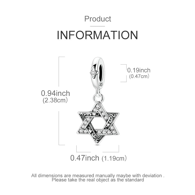 חרוז תליון מגן דוד מכסף 925 לצמיד