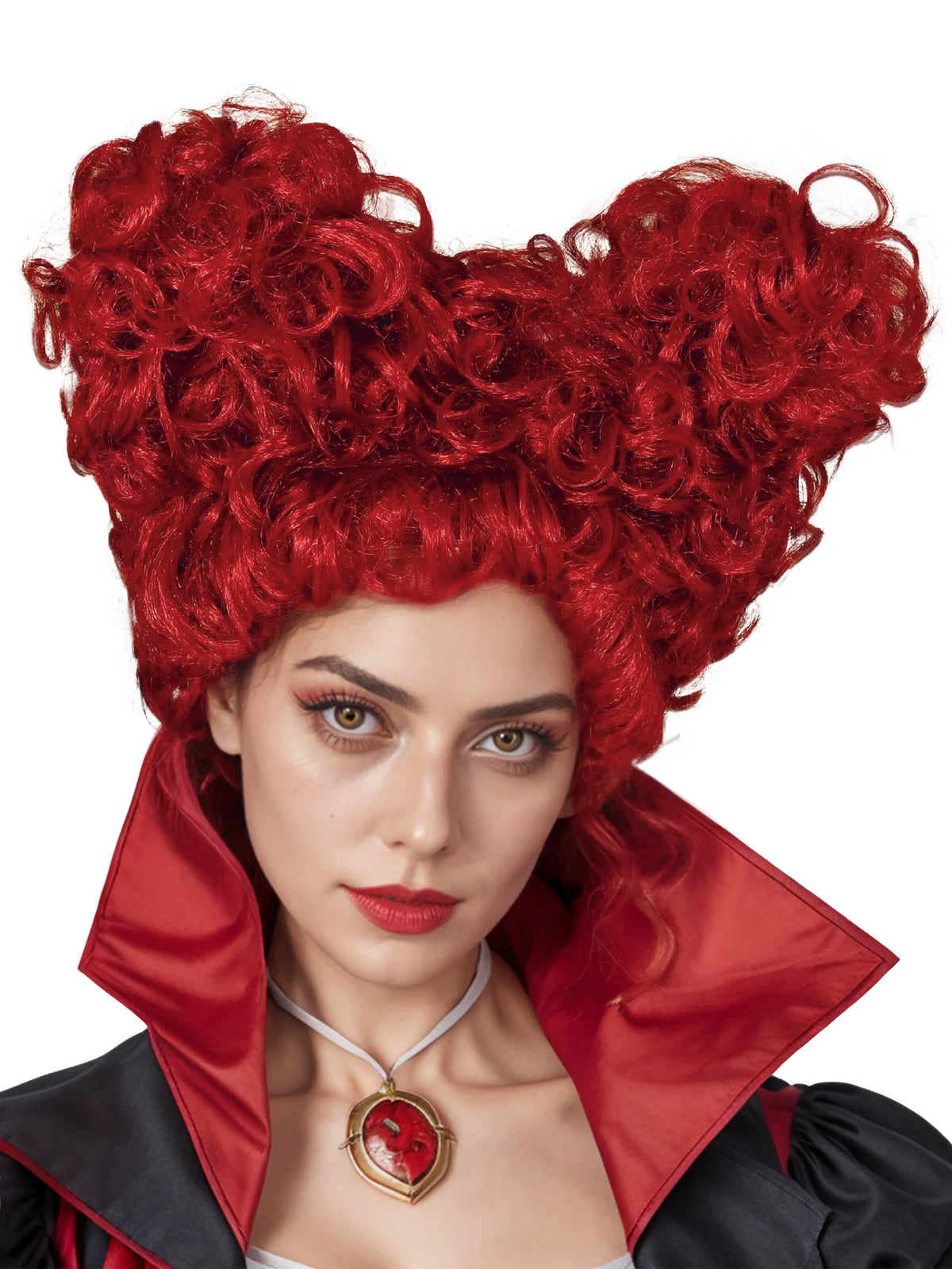 פאת שני תלתלים אדומים בהשראת המלכה האדומה, תוספת שיער סינתטית לתחפושת אליס בארץ הפלאות, ליל כל הקדושים ומסיבות תחפושות