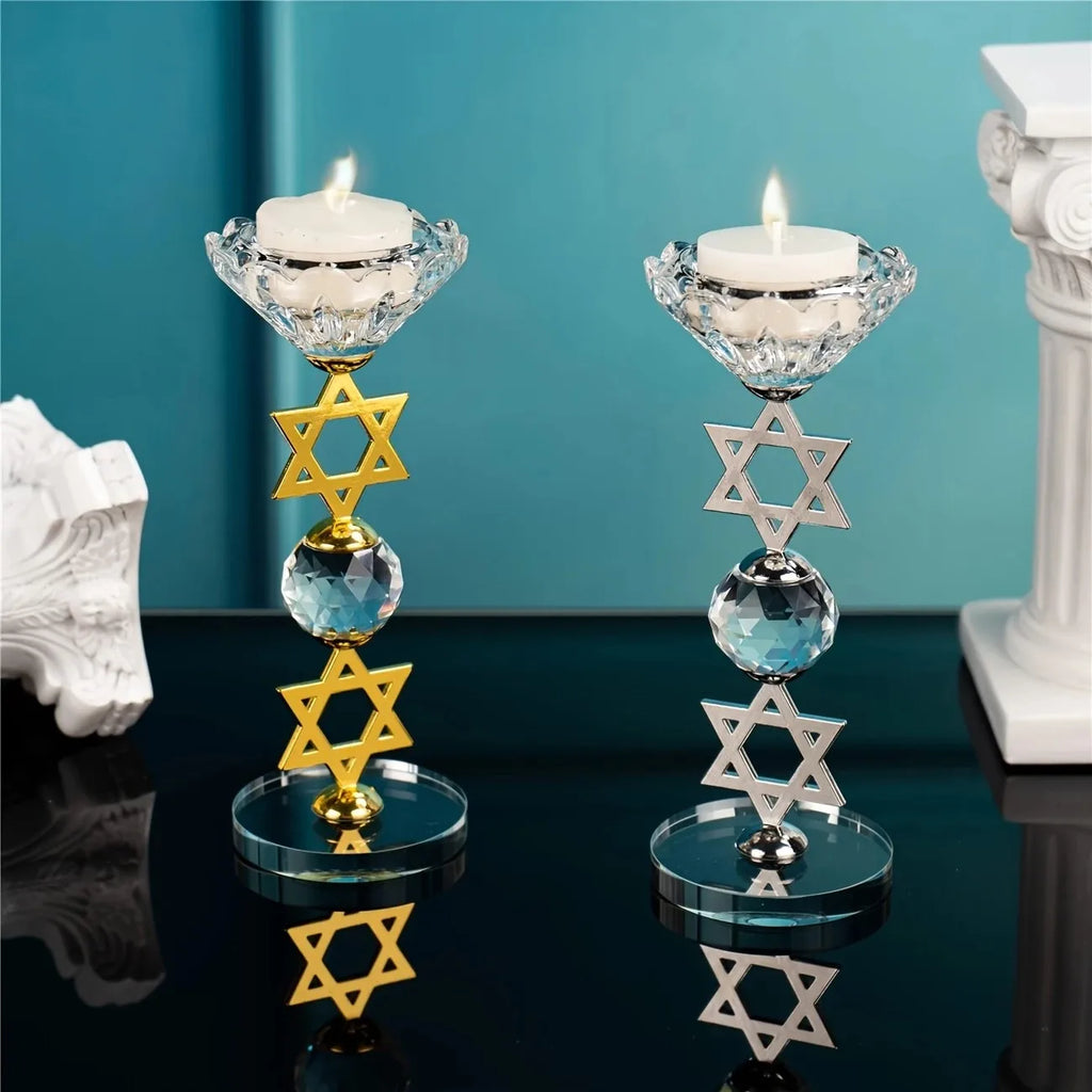 מעמד קריסטל למנורת נרות בצורת משושה גיאומטריה מקודשת למדיטציה יוגה ריפוי קישוט כישוף