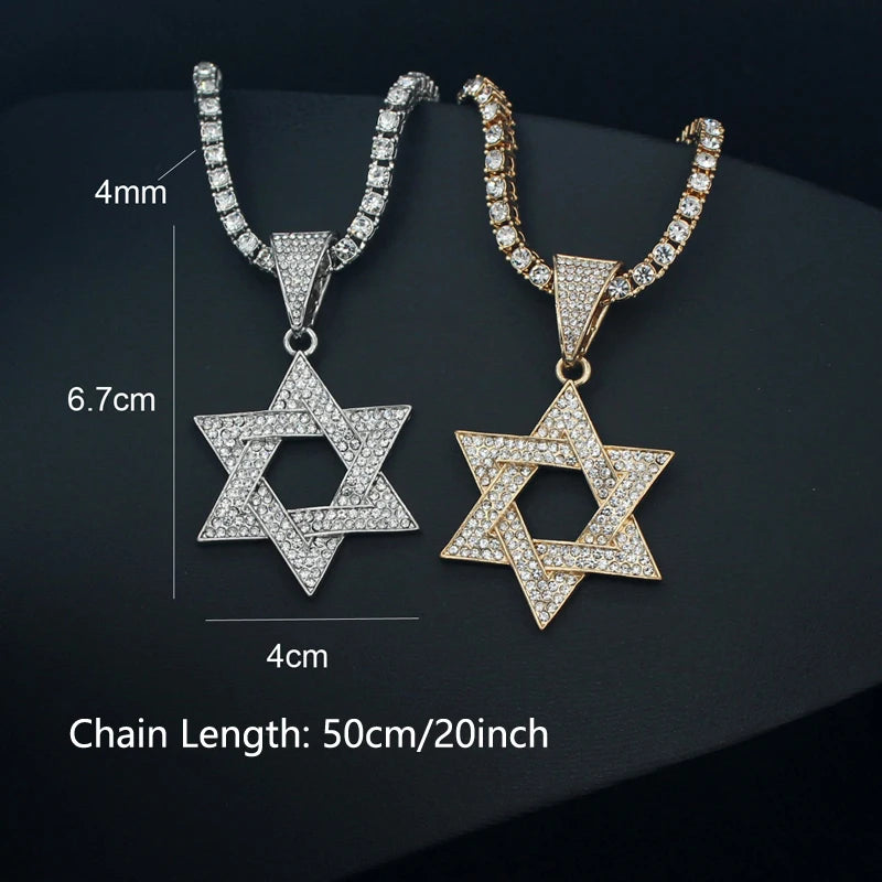 תליון מגן דוד נוצץ עם שרשרת קובנית