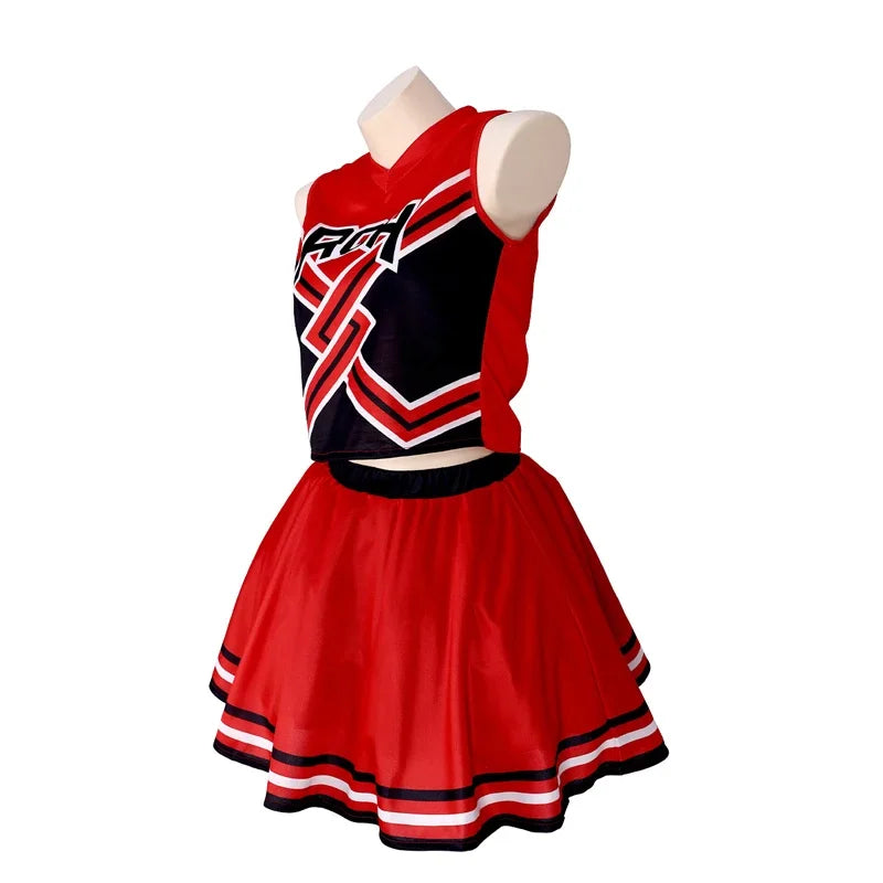 תחפושת מעודדת של "Bring It On" לנשים, כוללת חולצה מודפסת וחצאית, מדים של מעודדות למסיבת תחפושות או לליל כל הקדושים