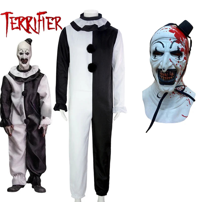 תחפושת ארט הליצן מהסרט "Terrifier 2" - אוברול ומסכה, תחפושת ליל כל הקדושים לגברים ונשים