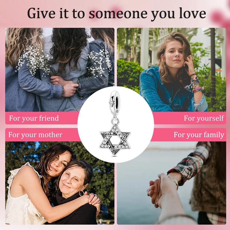 חרוז תליון מגן דוד מכסף 925 לצמיד