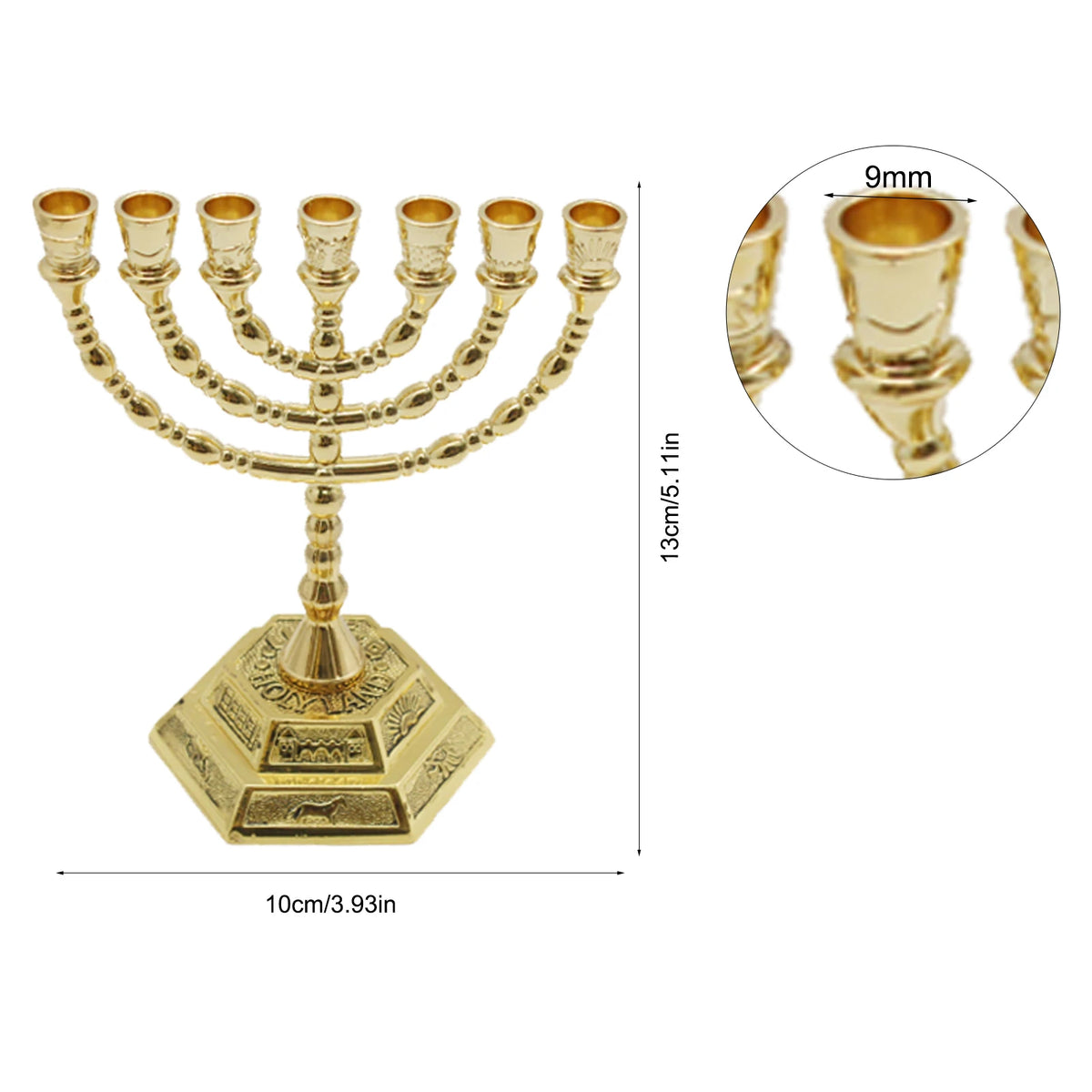 פמוט מנורת 7 קנים בית המקדש ירושלים 12 שבטי ישראל מנורה 17/13 ס"מ גובה פמוט חנוכה עתיק