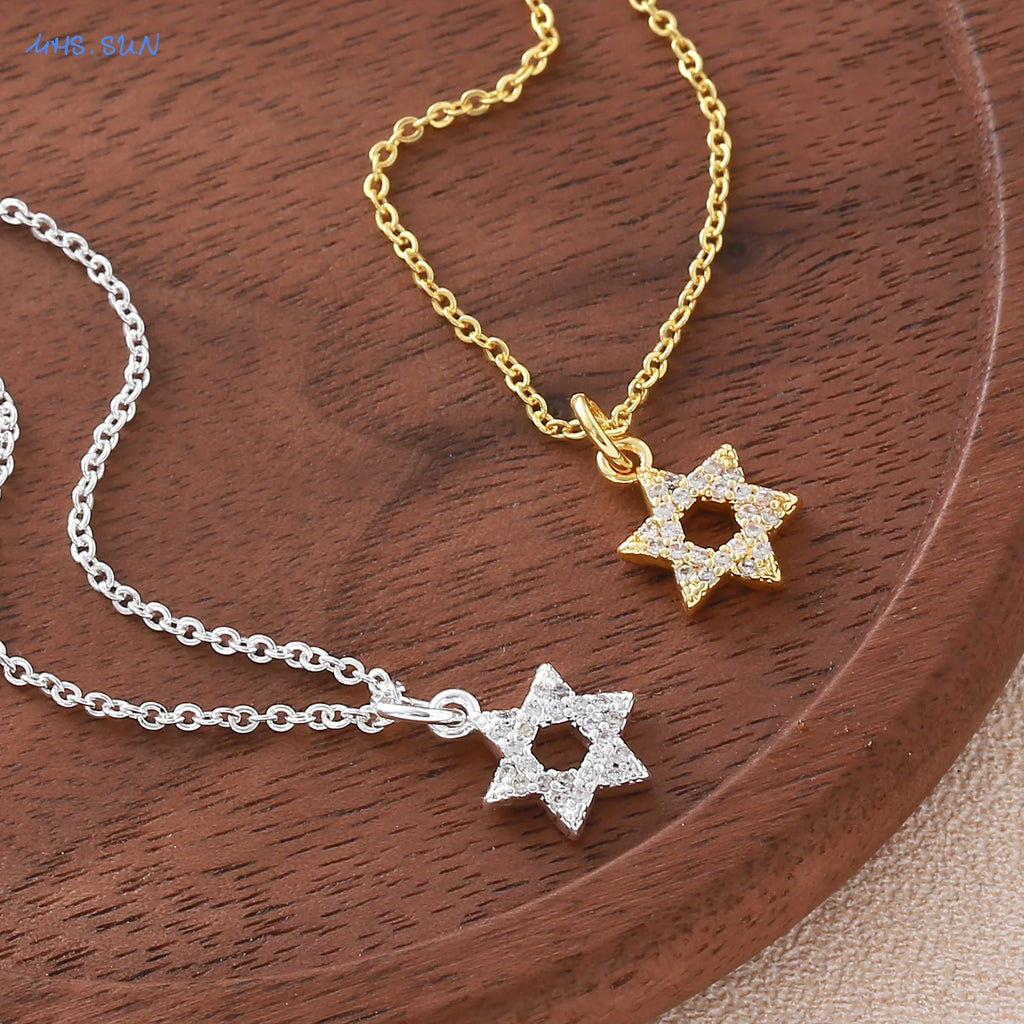 שרשרת מגן דוד משובצת זירקון בציפוי זהב