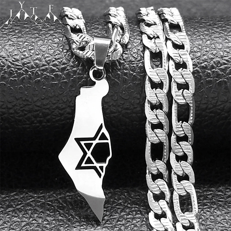 שרשרת מפת ישראל עם מגן דוד מנירוסטה