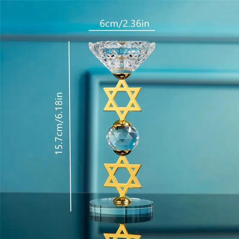 מעמד קריסטל למנורת נרות בצורת משושה גיאומטריה מקודשת למדיטציה יוגה ריפוי קישוט כישוף