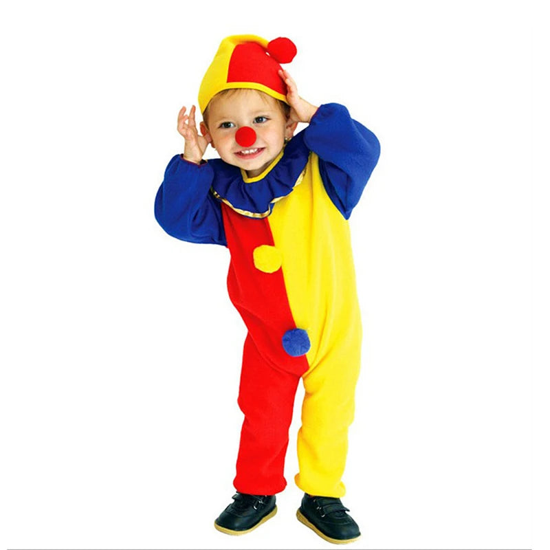 תחפושת ליצן קרקס לילדים של Sydanne, תלבושת קוספליי ליום הולדת, ליל כל הקדושים או מסיבות, כוללת אוברול וכובע לבנים ובנות